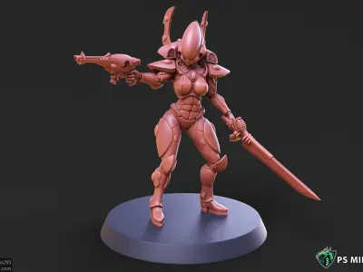 Elf Female Soldier Pose 1 - 8 Variants and 2 Pinups 3D print model