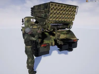 BM 21 Grad Rocket and Soldier Low-poly 3D model