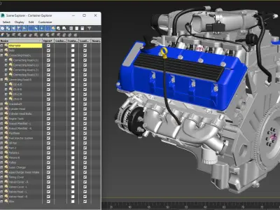 V8 supercharger Car Engine with Full Internal and External Parts 3D model