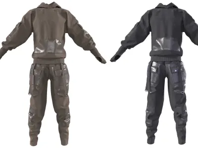 Man techwear outfit pants hoodie cyberpunk 3D model