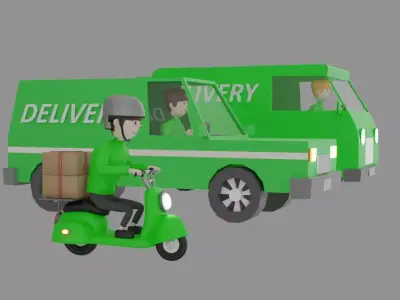 Delivery service transportation set  Blender rendering Low-poly 3D model