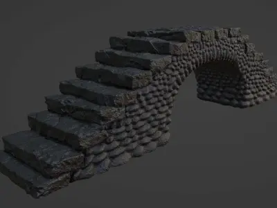 Cobblestone Bridge - Fantasy Medieval Low-Poly Pebble Footbridge Low-poly 3D model