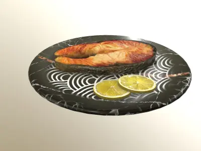 Asia food Grilled Salmon Low-poly 3D model
