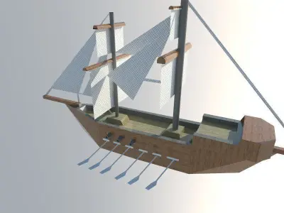 Ship- wooden sailing ship with sails Free low-poly 3D model