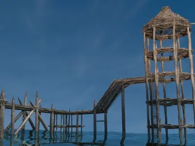 Watch Tower and Bridge Low-poly 3D model
