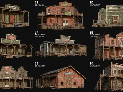 WILD WEST - 50 BUILDINGS 4K WESTERN PACK NEW Low-poly 3D model