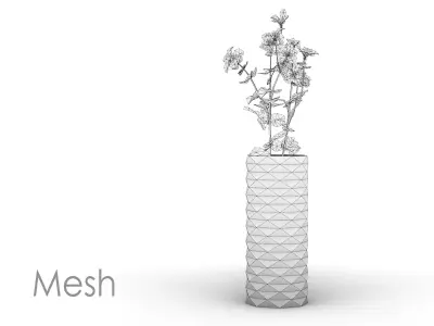 concrete pot plant and flower Free 3D model