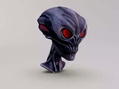 Alien metal skeleton head with red clowing eyes 3D model