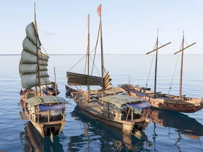 Wooden boat collection 2 Low-poly 3D model