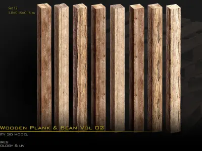 Wooden Plank and Beam Vol 02 Medieval 3D Asset Pack Low-poly 3D model