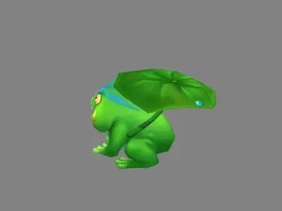 Cartoon frog under lotus leaf Low-poly 3D model