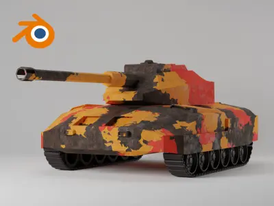 Lowpoly Tank in camouflage 3D model