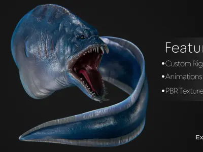 Fish low poly model - Moray Eel fish - horror - monster fish 4 Low-poly 3D model