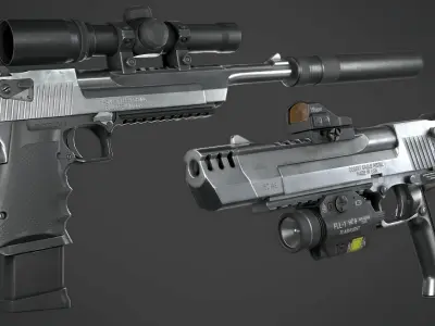 Desert Eagle with Modifications and Skins Low-poly 3D model