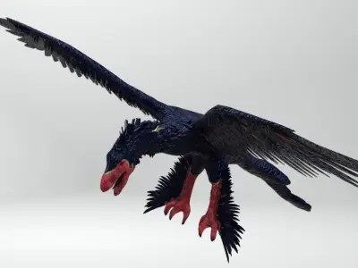 Microraptor bird in flight Low-poly 3D model