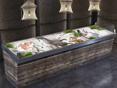 Showcase with fish and seafood 3D model