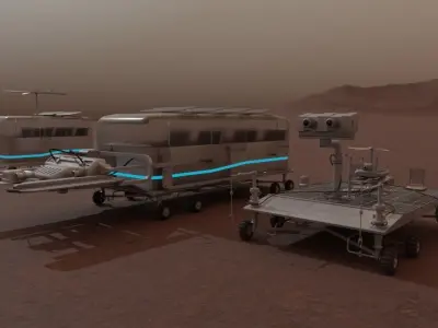 Mars Rover and vehicles Rigged Low-poly 3D model
