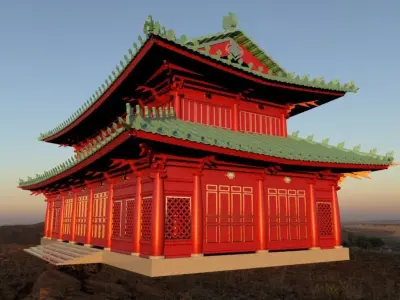 Vietnamese 13th century imperial hall Low-poly 3D model