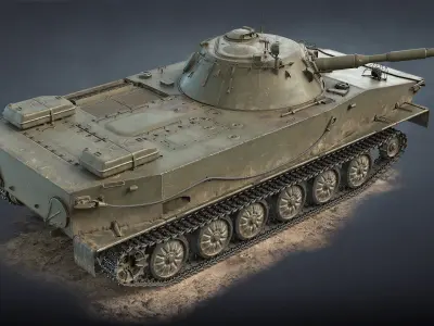 PT-76B Tank and BTR-50PK Game Ready Low-poly 3D model