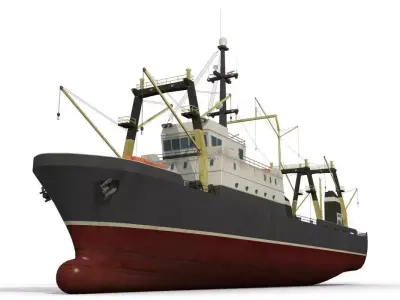 Trawler ship Low-poly 3D model