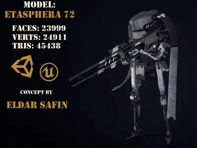 Etasphera72 robot with gun Low-poly 3D model