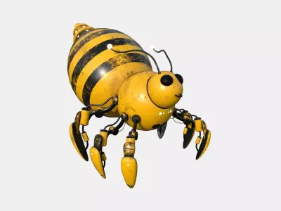 Cute Robot E01 Bee Color - SciFi Character Design Low-poly 3D model