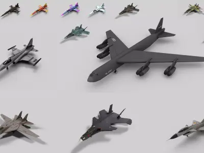 5in1 f14 f5 f313 j10 b52 aircraft low poly Low-poly 3D model
