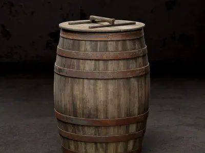 Wooden barrel with lid Low-poly 3D model
