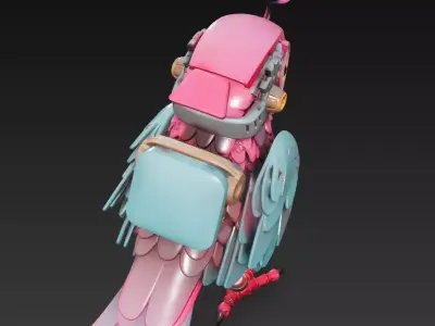 Cherry Blossom Mech Bird - Cute Robotic Creature 3D Model 3D print model
