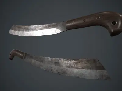 Long Machete Knife PBR Game Ready Low-poly 3D model