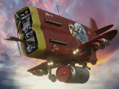 Helicopter with guns and missiles Low-poly 3D model