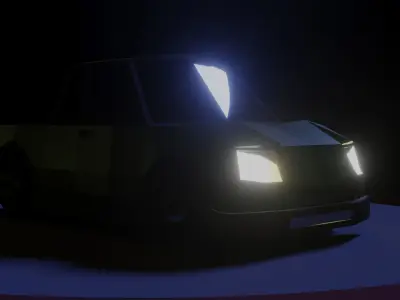 A Van truck on circular platform 3D model