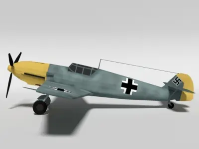 Low Poly Cartoon Messerschmitt Bf 109E-3 Emil WW2 Airplane Low-poly 3D model