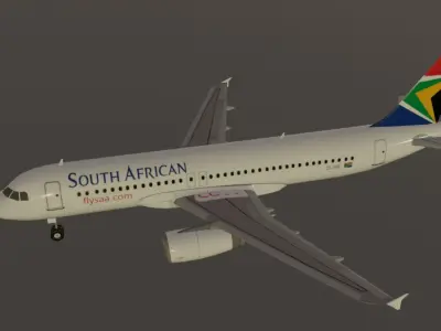 South African Airways airbus a320-232 low poly 3d model Low-poly 3D model