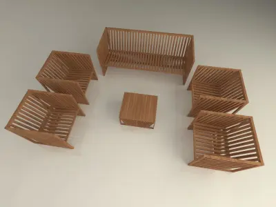 wood chair group 3D model