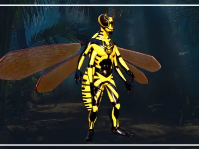 Yellow Jacket Fly Low-poly 3D model