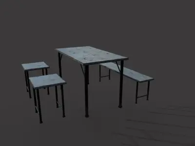 Rusty Metal Table Chairs and Bench Free low-poly 3D model