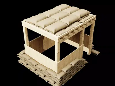 Modern Sandbag Bunker Guard Post Low-poly 3D model