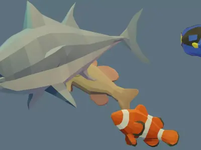Low Poly Fish and orange Free low-poly 3D model