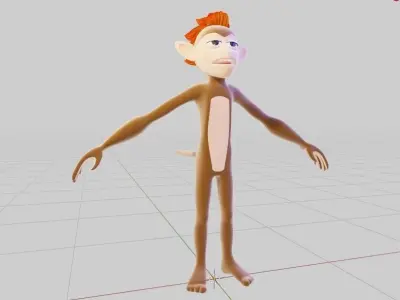 Monkey cartoon with hair Free 3D model