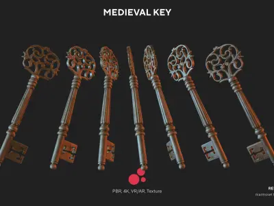 Medieval Keys Set 05 AR low-poly 3D model Low-poly 3D model Low-poly 3D model