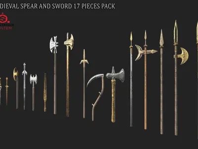  MEDIEVAL SPEAR AND SWORD 17 PIECES PACK Low-poly 3D model