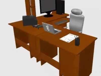 Oficina office desk with monitor and keyboard Free low-poly 3D model