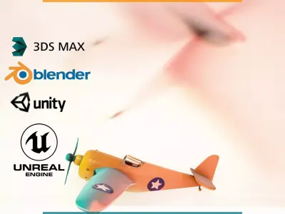 Retro Biplane model pack Low-poly 3D model