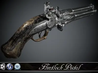 Flintlock pistol Night Quartet - model and textures Low-poly 3D model