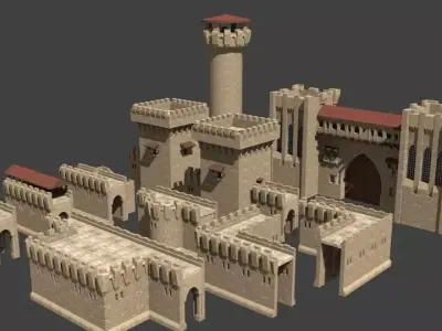 castle wall collection Low-poly 3D model