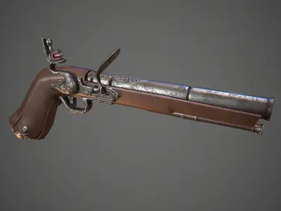  Pirate flintlock pistol  Low-poly 3D model