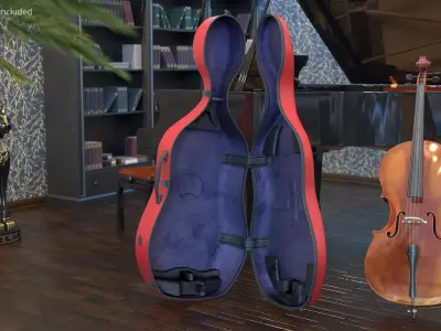 Cello Instrument with Bow 3D model