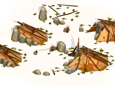 Handpaint Cartoon Stone Big Building House model Low-poly 3D model