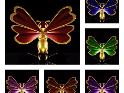 Butterflys gems set 3D model 3D model